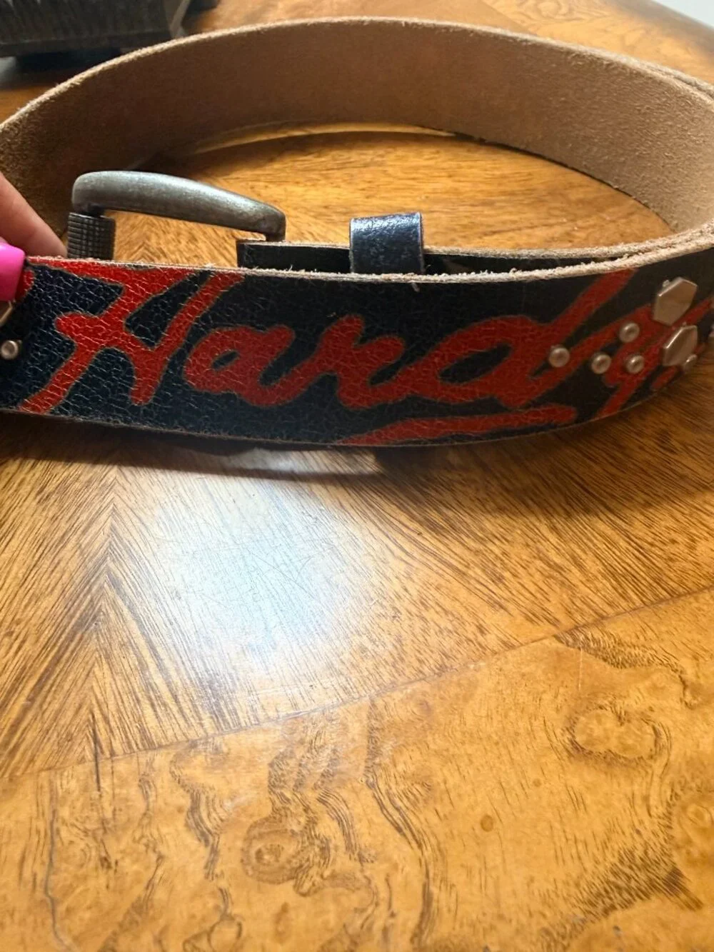2 Vintage ED HARDY Belts Black & White Studded Tattooed Leather Skull Heart 34
